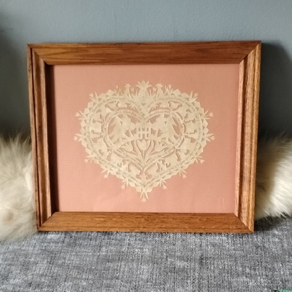 Framed Heart Lace Art on Pink Background